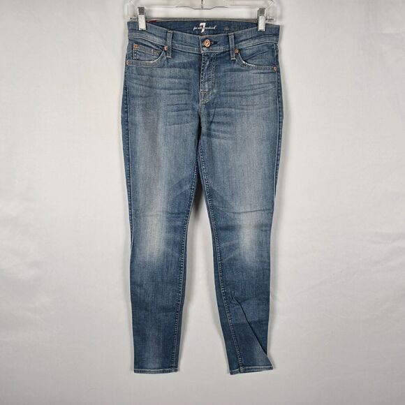 7 For All Mankind Jeans Women's 27 Blue Medium Wash The Skinny - Picture 1 of 16